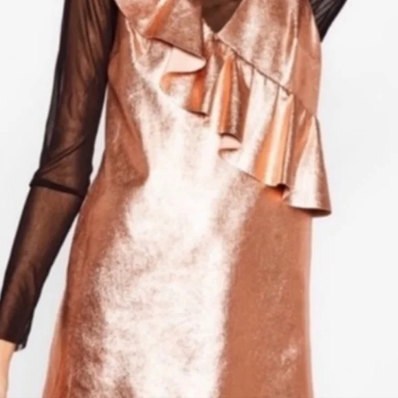 Zara | Dresses | Zara Rose Gold Metallic Mini Dress | Poshmark Zara | Dresses | Zara Rose Gold Metallic Mini Dress | Poshmark